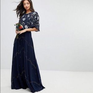 ASOS Petite navy embellished floral flutter sleeve bridesmaid maxi dress